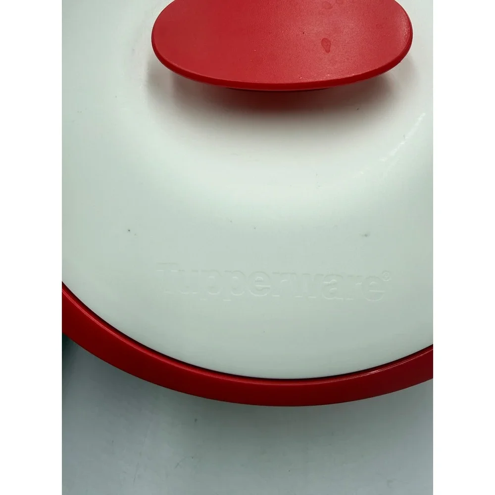 Tupperware Microwave Steamer Set 1.6L 1.5 Qt Red White 3 Piece Bowl‎ Insert Lid